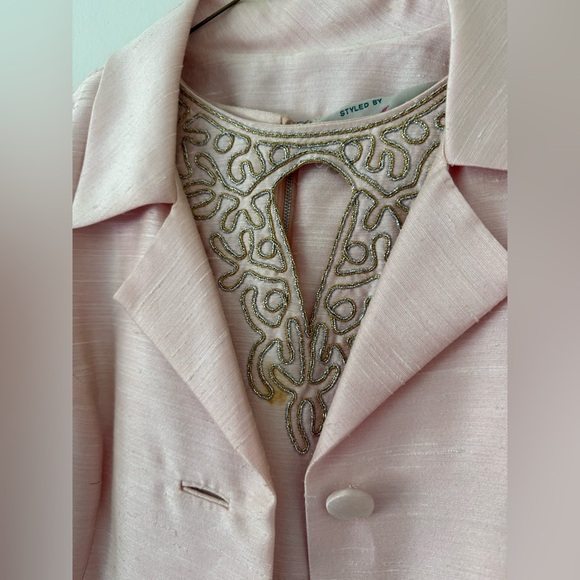 Vintage 1960s Plus Size Beaded Dress & Coat Set Raw Silk Pink Jackie O Size 16W - Picture 15 of 16